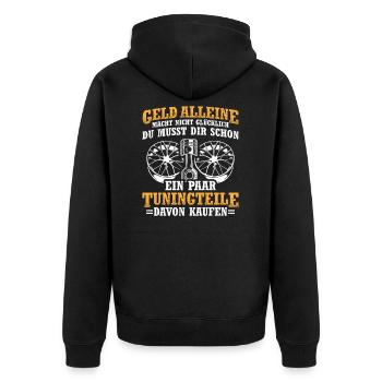 Geld Macht Nicht Glücklich Tuningteile Kaufen - Unisex Premium Bio Zip Hoodie - Schwarz - Hinten - Nico (187cm)