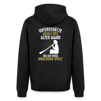 Lustiges Didgeridoo Männer Sprüche Geschenk - Unisex Premium Bio Zip Hoodie - Schwarz - Hinten - Nico (187cm)