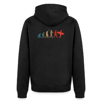 Surfer Evolution - Unisex Premium Bio Zip Hoodie - Schwarz - Hinten - Nico (187cm)