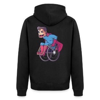 Superheld im Rollstuhl, held rollstuhlfahrer - Unisex Premium Bio Zip Hoodie - Schwarz - Hinten - Nico (187cm)
