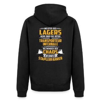 Gabelstapler Lager Geschenkidee - Unisex Premium Bio Zip Hoodie - Schwarz - Hinten - Nico (187cm)
