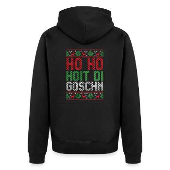 Weihnachten bayrische Geschenkidee - Unisex Premium Bio Zip Hoodie - Schwarz - Hinten - Nico (187cm)