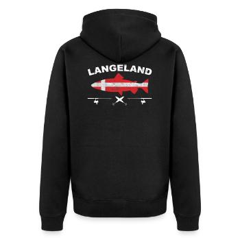 Meerforelle Angeln Langeland - Unisex Premium Bio Zip Hoodie - Schwarz - Hinten - Nico (187cm)