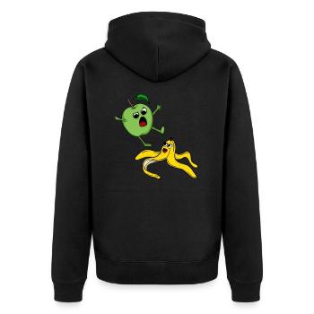 Apfel und Banane, obst essen vegan geschenk - Unisex Premium Bio Zip Hoodie - Schwarz - Hinten - Nico (187cm)