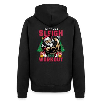 Sleigh This Workout Weihnachtsmann Fitness Gym - Unisex Premium Bio Zip Hoodie - Schwarz - Hinten - Nico (187cm)