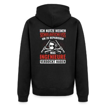 Schweissen Schweißer Schweißen - Unisex Premium Bio Zip Hoodie - Schwarz - Hinten - Nico (187cm)