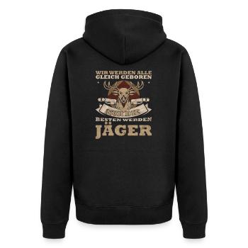 Jäger - Unisex Premium Bio Zip Hoodie - Schwarz - Hinten - Nico (187cm)