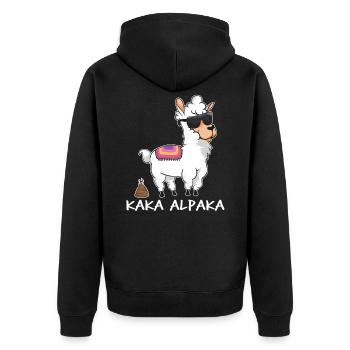 Kaka Alpaka - lustiges Alpaka mit Kackhaufen - Unisex Premium Bio Zip Hoodie - Schwarz - Hinten - Nico (187cm)