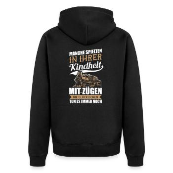 Eisenbahner Modellbauer Modellbau Geschenk - Unisex Premium Bio Zip Hoodie - Schwarz - Hinten - Nico (187cm)