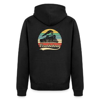 Eisenbahner Retro Design - Unisex Premium Bio Zip Hoodie - Schwarz - Hinten - Nico (187cm)