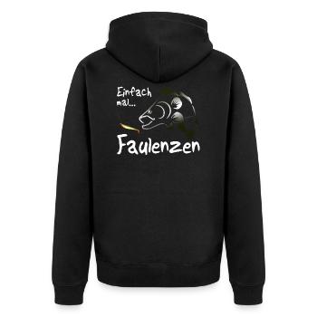 Zander Angeln - Unisex Premium Bio Zip Hoodie - Schwarz - Hinten - Nico (187cm)