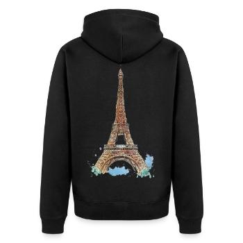 Paris Eiffelturm Frankreich France Tour Eiffel - Unisex Premium Bio Zip Hoodie - Schwarz - Hinten - Nico (187cm)