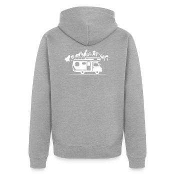 camping - Unisex Premium Organic Zip Hoodie - heather grey - Back - Nico (187cm)