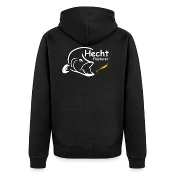 Hecht Flüsterer - Unisex Premium Bio Zip Hoodie - Schwarz - Hinten - Nico (187cm)