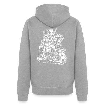 one man teknival - Unisex Premium Bio Zip Hoodie - Grau meliert - Hinten - Nico (187cm)