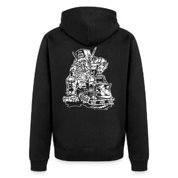 one man teknival - Unisex Premium Bio Zip Hoodie - Schwarz - Hinten - Nico (187cm)
