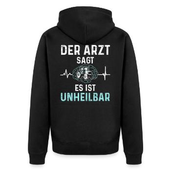 Der Arzt Sagt Es Ist Unheilbar Traktor - Landwirt - Unisex Premium Bio Zip Hoodie - Schwarz - Hinten - Nico (187cm)