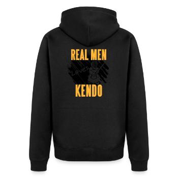 Kendo - Unisex Premium Organic Zip Hoodie - black - Back - Nico (187cm)