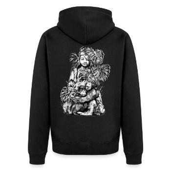Schimpanse - Unisex Premium Bio Zip Hoodie - Schwarz - Hinten - Nico (187cm)