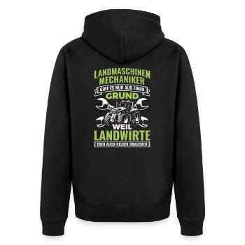 Landmaschinen Landmaschinenmechaniker Mechaniker - Unisex Premium Bio Zip Hoodie - Schwarz - Hinten - Nico (187cm)