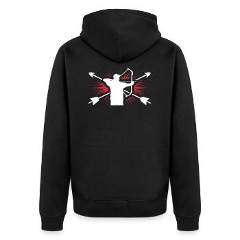 Bogenschießen - Unisex Premium Bio Zip Hoodie - Schwarz - Hinten - Nico (187cm)
