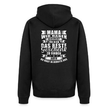 Mama Vintage Spruch - Unisex Premium Bio Zip Hoodie - Schwarz - Hinten - Nico (187cm)