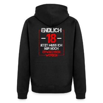 18 Geburtstag 18 Jahre Volljährig Erwachsen 18ter - Unisex Premium Bio Zip Hoodie - Schwarz - Hinten - Nico (187cm)