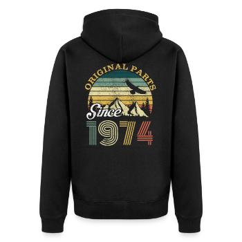Vintage 1974 74 Birthday Retro Vintage Gift - Unisex Premium Organic Zip Hoodie - black - Back - Nico (187cm)