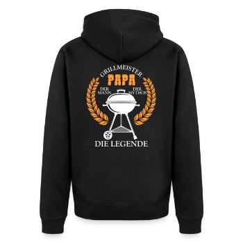 Grillmeister Papa Mann Geschenkidee - Unisex Premium Bio Zip Hoodie - Schwarz - Hinten - Nico (187cm)