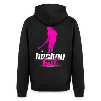 Hockey Mädchen Feldhockey Geschenk Feldhockey Spie - Unisex Premium Bio Zip Hoodie - Schwarz - Hinten - Nico (187cm)