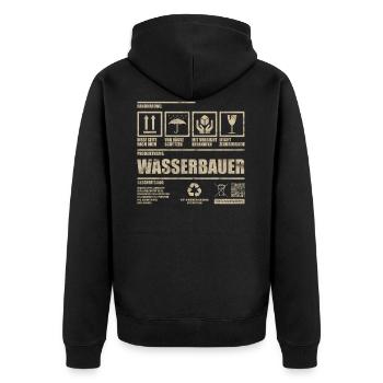 Wasserbauer Vintage Distressed Geschenkidee - Unisex Premium Bio Zip Hoodie - Schwarz - Hinten - Nico (187cm)