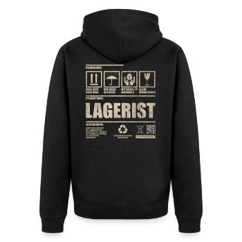 Lustiges Lagerist Geschenk - Unisex Premium Bio Zip Hoodie - Schwarz - Hinten - Nico (187cm)