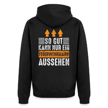 So gut kann nur ein Feuerwehrmann aussehen - Unisex Premium Bio Zip Hoodie - Schwarz - Hinten - Nico (187cm)