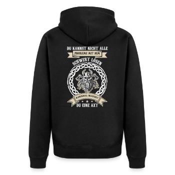 Lustiges Wikinger Odin Krieger Spruch Geschenk - Unisex Premium Bio Zip Hoodie - Schwarz - Hinten - Nico (187cm)
