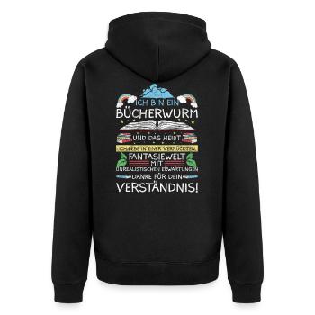Lesen Leseratte Bücherwurm Geschenkidee - Unisex Premium Bio Zip Hoodie - Schwarz - Hinten - Nico (187cm)