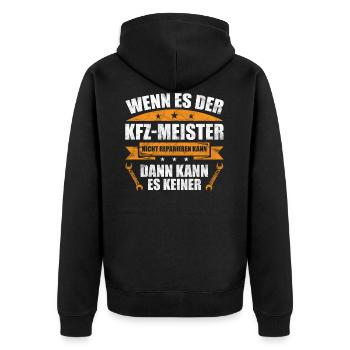 KFZ Meister Geschenkidee - Unisex Premium Bio Zip Hoodie - Schwarz - Hinten - Nico (187cm)