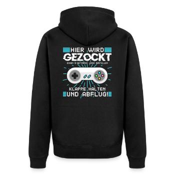 Lustiger Gamer Spruch für Zocker - Unisex Premium Bio Zip Hoodie - Schwarz - Hinten - Nico (187cm)
