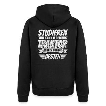 Studieren kann jeder Traktor fahren nur die Besten - Unisex Premium Bio Zip Hoodie - Schwarz - Hinten - Nico (187cm)
