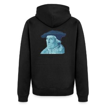 100 Deutsche Mark (Grandpa Edition) - Unisex Premium Bio Zip Hoodie - Schwarz - Hinten - Nico (187cm)