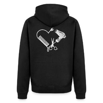 Beruf & Arbeitskleidung | Friseur Friseurin - Unisex Premium Bio Zip Hoodie - Schwarz - Hinten - Nico (187cm)