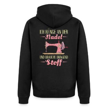Lustiges Nähen Näherin Sprüche Geschenk - Unisex Premium Bio Zip Hoodie - Schwarz - Hinten - Nico (187cm)