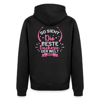 Bäckerin lustige Sprüche Geschenkidee - Unisex Premium Bio Zip Hoodie - Schwarz - Hinten - Nico (187cm)