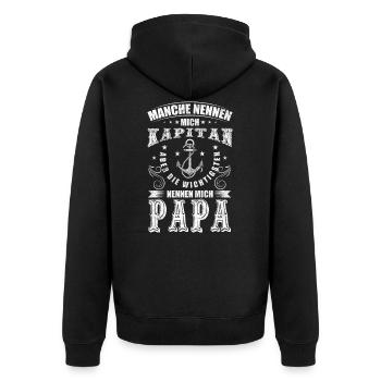 Kapitän Papa Vater Boot Segeln Anker Geschenkidee - Unisex Premium Bio Zip Hoodie - Schwarz - Hinten - Nico (187cm)
