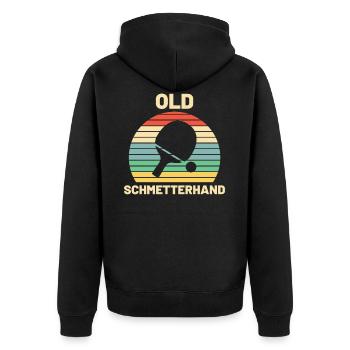 Old Schmetterhand Tischtennis Geschenk - Unisex Premium Bio Zip Hoodie - Schwarz - Hinten - Nico (187cm)