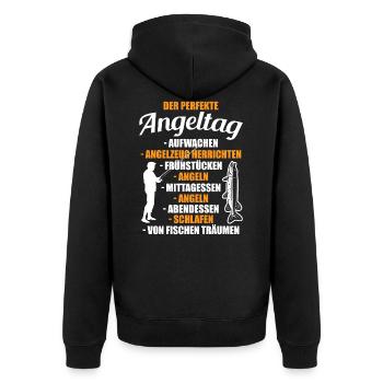Angler Angel Angeltag - Unisex Premium Bio Zip Hoodie - Schwarz - Hinten - Nico (187cm)