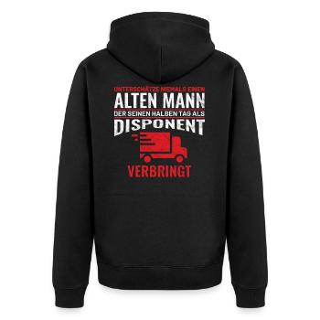 Disponent Mann Männer Geschenkidee - Unisex Premium Bio Zip Hoodie - Schwarz - Hinten - Nico (187cm)