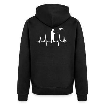 Vol modèle pilote ECG Rythme cardiaque - Veste à capuche bio Premium Unisexe - noir - Dos - Nico (187cm)