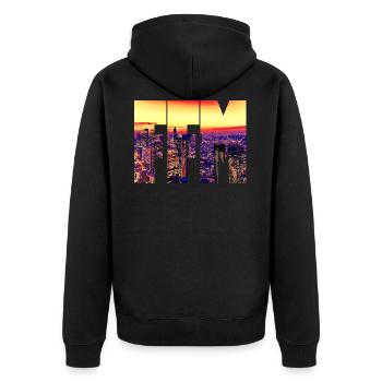 FFM Frankfurt Am Main Skyline Mainhattan - Unisex Premium Bio Zip Hoodie - Schwarz - Hinten - Nico (187cm)