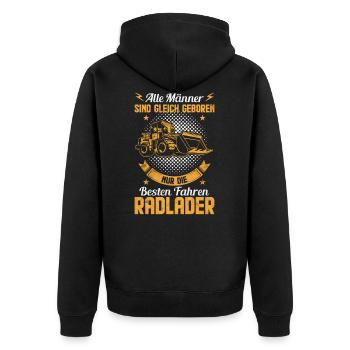 Radlader Baustelle & Arbeitskleidung - Unisex Premium Bio Zip Hoodie - Schwarz - Hinten - Nico (187cm)