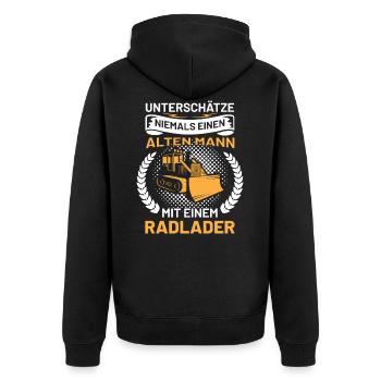 Beruf & Arbeit | Radlader Bauarbeiter & Männer - Unisex Premium Bio Zip Hoodie - Schwarz - Hinten - Nico (187cm)